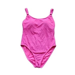 NWT Textured One‑Piece Swimsuit 14/XL Hot Pink with Tortoise Ring Straps